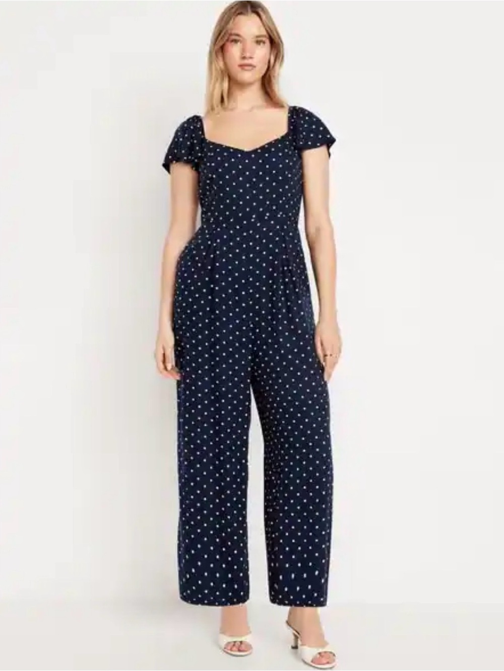 Old Navy Navy and White Polka Dot Sweetheart Jumpsuit